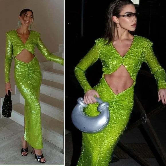 The New Arrivals by Ilkyaz Ozel Aurora Sequin Cut-Out Maxi Dress Evening Gown - Picture 3 of 14